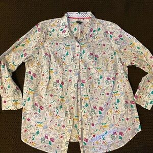 NWOT Talbots NYC New York Taxi Graphic Button Down Woven Shirt Plus 2X 20